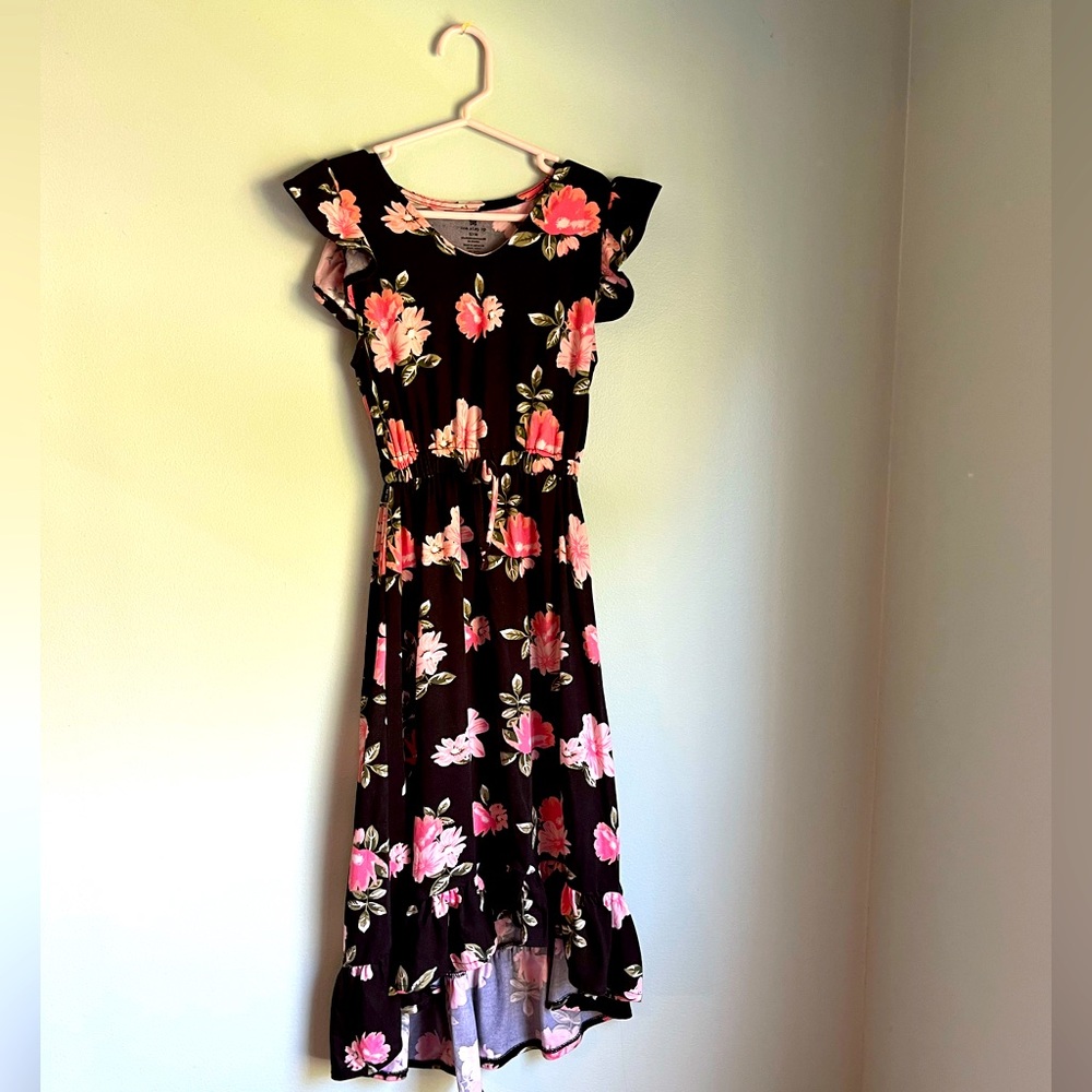 Black with Pink Flowers Maxi Dress Size 7/8